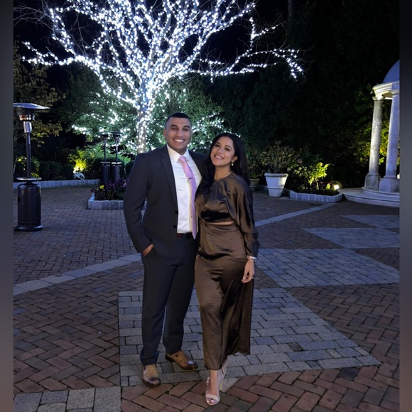 EXPRESS SATIN BROWN CUT OUT MIDI MAXIEVENING LONG SLEEVE PARTY DRESS - Picture 6 of 11